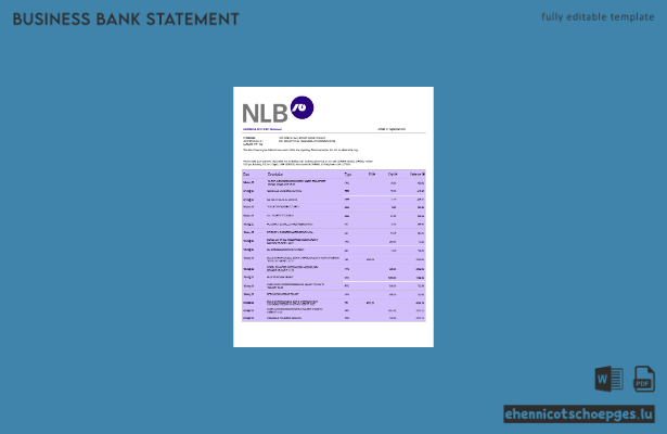 Beispielvorschau eines Firmenkontoauszugs der NLB Bank (Word und PDF)
